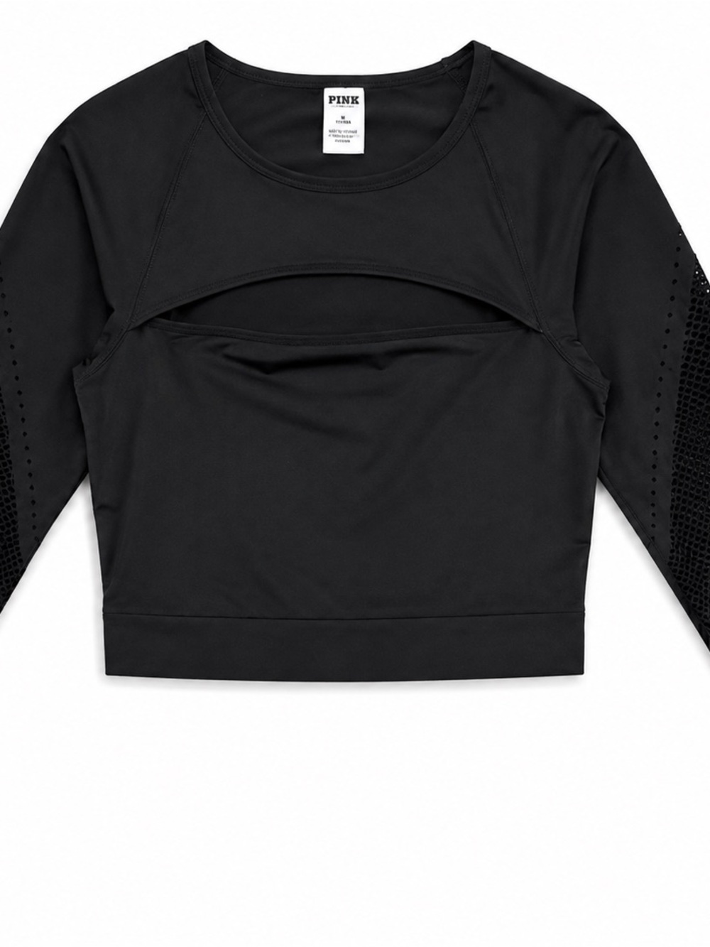 PINK Victoria's Secret Black Cropped Long-Sleeve Cutout Top
